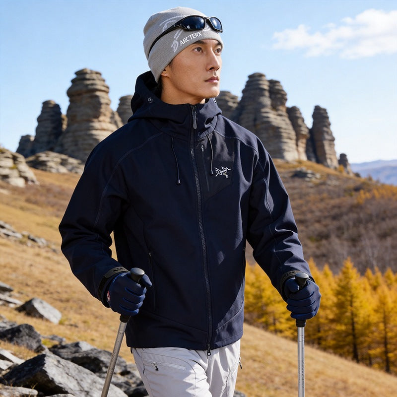 Men's Softshell Trekking Jacket with Hood breathable windproof stretch Amarae