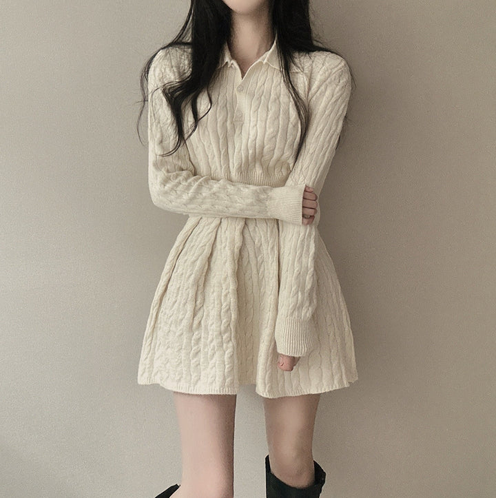 Robe en tricot pour femme avec col polo et motif en relief en câble Chic & Stil