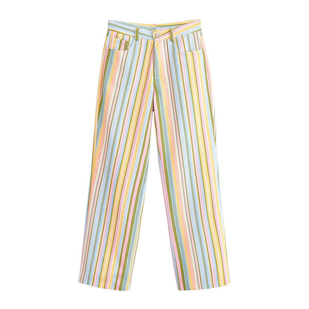 Women's Striped High Waist Pants with Wide Leg and Five Pocket Cut Amarae