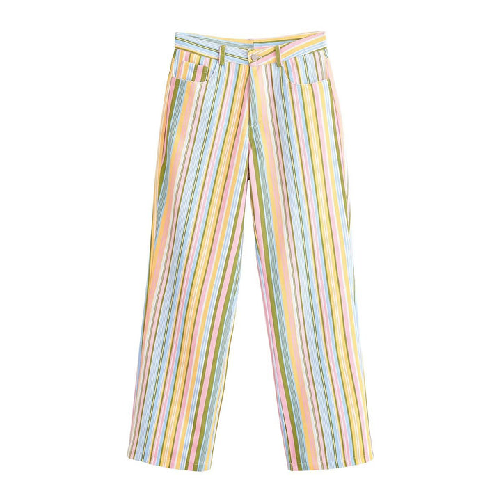 Women's Striped High Waist Pants with Wide Leg and Five Pocket Cut Amarae