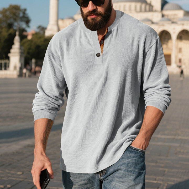 Men's Long Sleeve Henley Shirt with Textured Design Amarae
