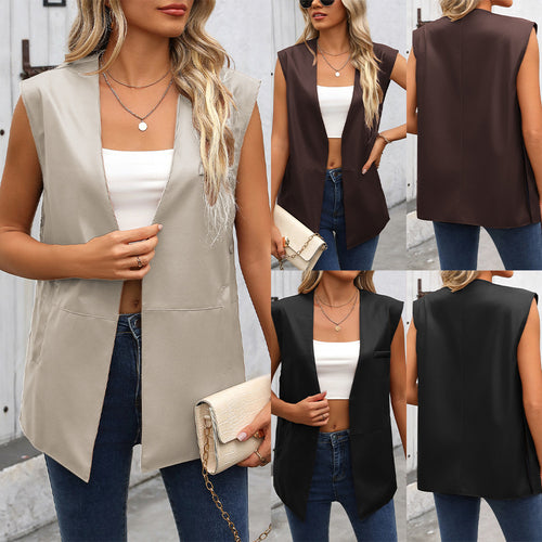 Ladies Long-Style Vests Fashionable in Faux Leather Amarae