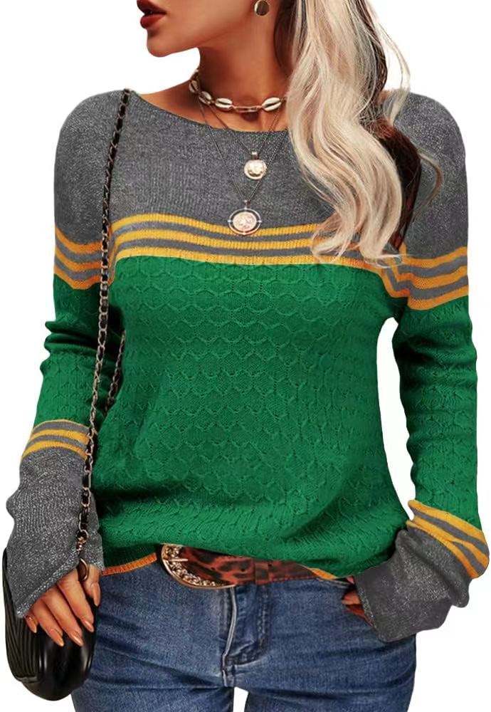 Pull tricoté décontracté pour femmes avec des blocs de couleur contrastants et une texture unique Chic & Stil