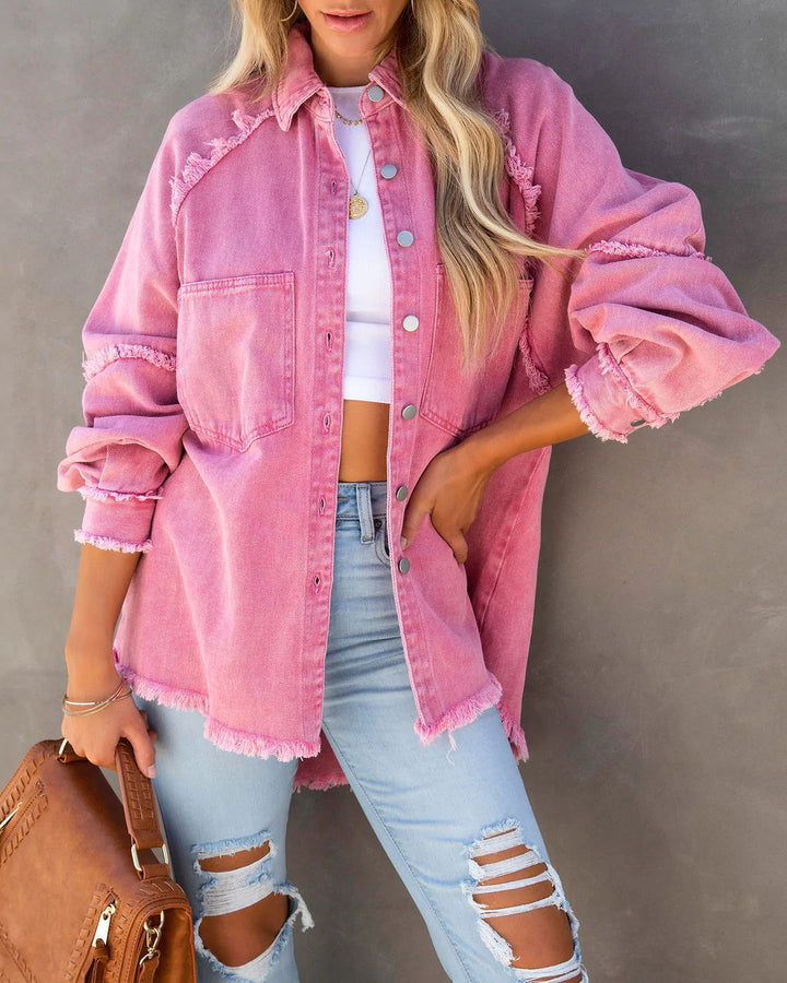 Chemise Veste en Jean Surdimensionnée pour Femmes avec Détails Effilochés Chic & Stil