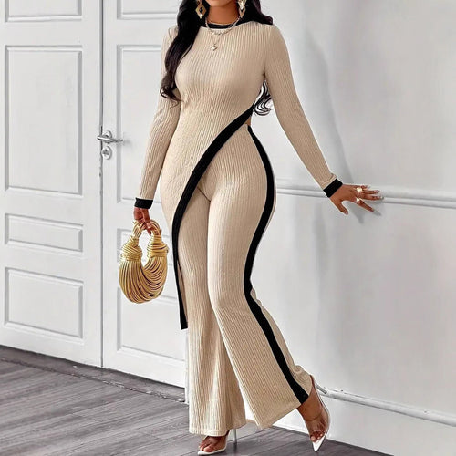 Ladies modern jumpsuit with side slit and contrasting accents Amarae