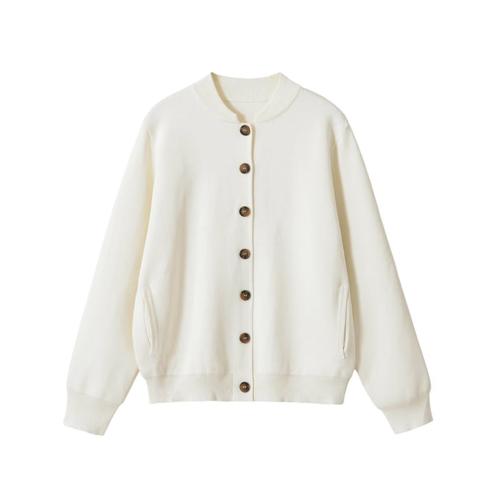 Women's loose-fitting bomber-style cardigan with button placket and ribbed cuffs Amarae