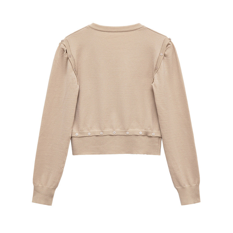 Knit sweater for women with V-neck and decorative buttons Lune London