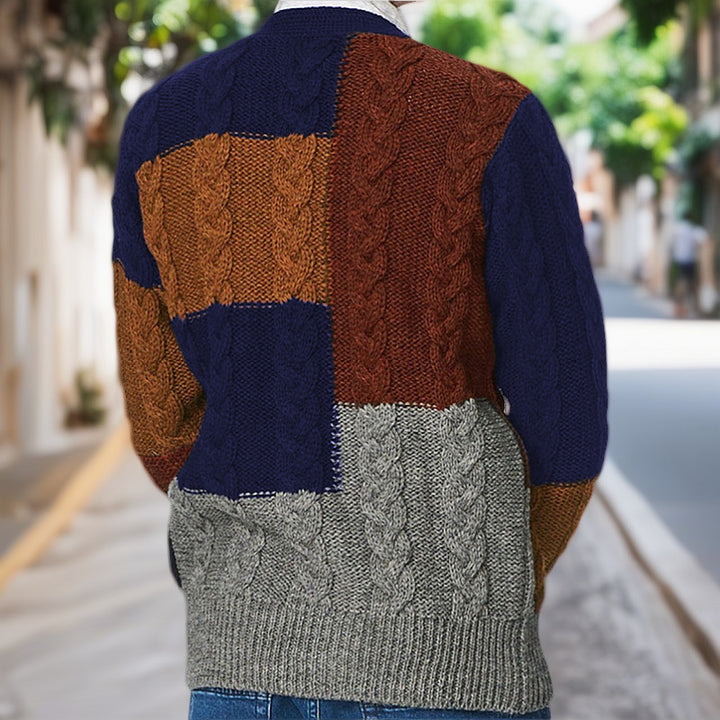 Men's knitted jacket with modern embossed pattern and matching pockets in Lune London color