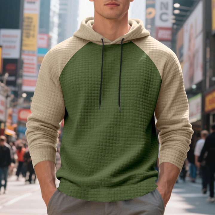 Men's textured fabric hooded sweatshirt with contrasting color sleeves Lune London