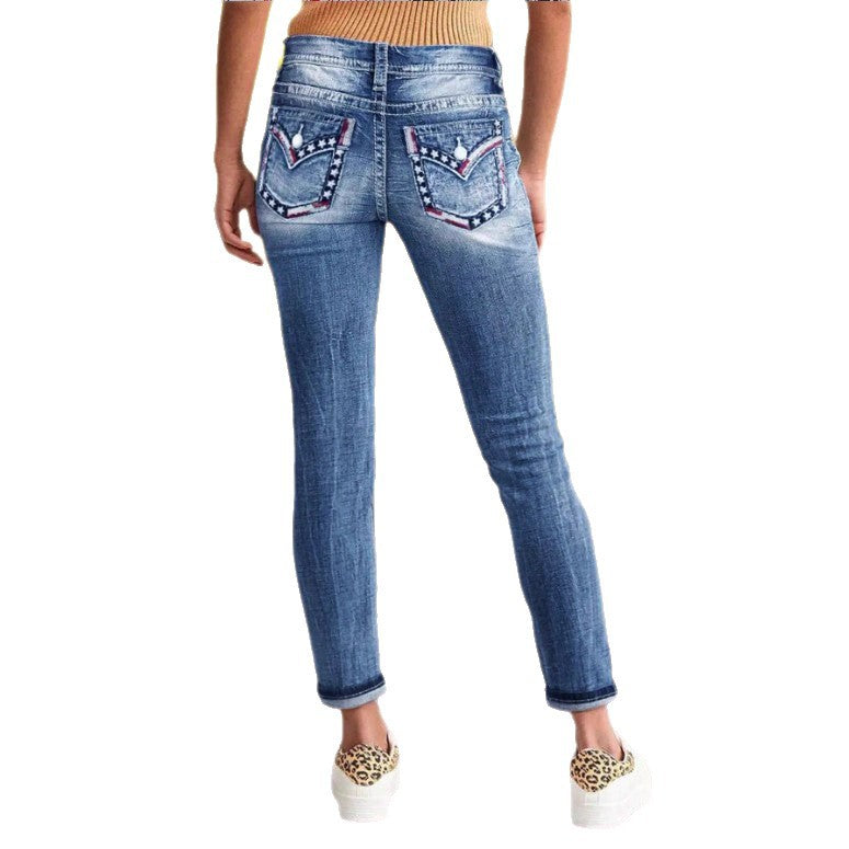 Women High-Waisted Cropped Skinny Jeans with Double Button and Vintage Wash Amarae