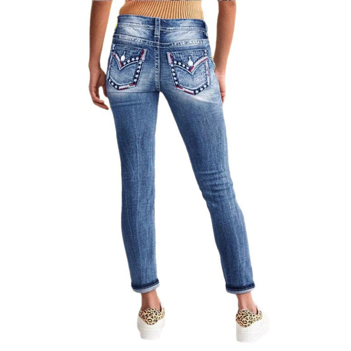 Women High-Waisted Cropped Skinny Jeans with Double Button and Vintage Wash Amarae