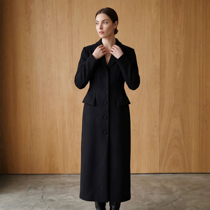 Women Tailored Long Coat with Shawl Collar and Shaping Dart Amarae