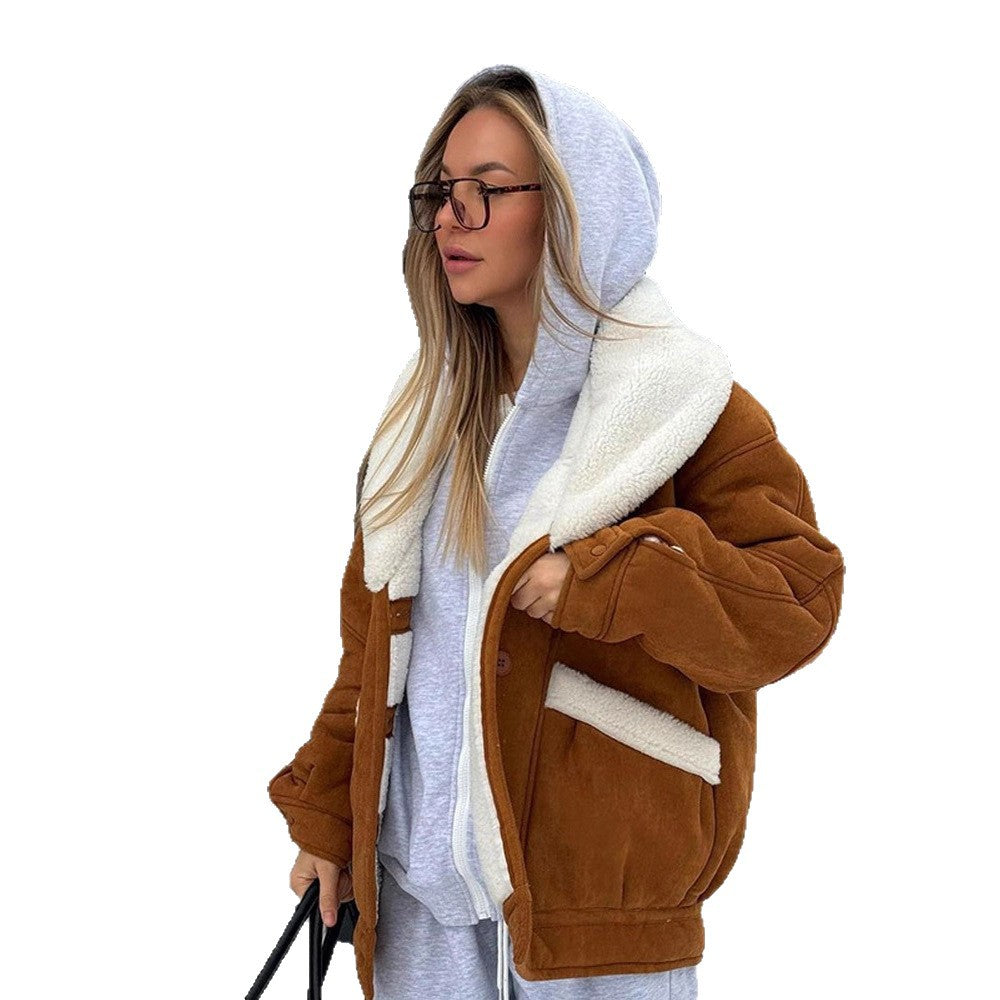 Women Oversized Sheepskin Imitation Jacket with Large Shawl Collar Amarae