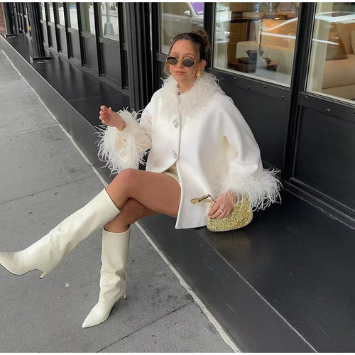 Ladies Elegant Faux Fur Jacket with Glamorous Chic Button Details