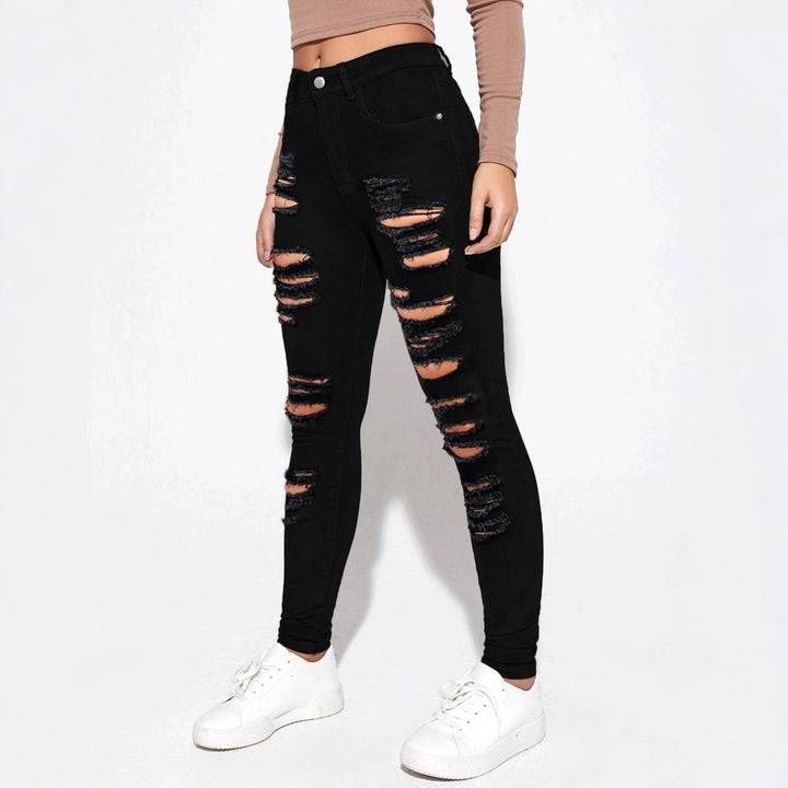Women's high-waisted super stretch jeans in skinny fit with pronounced destroy rips Amarae