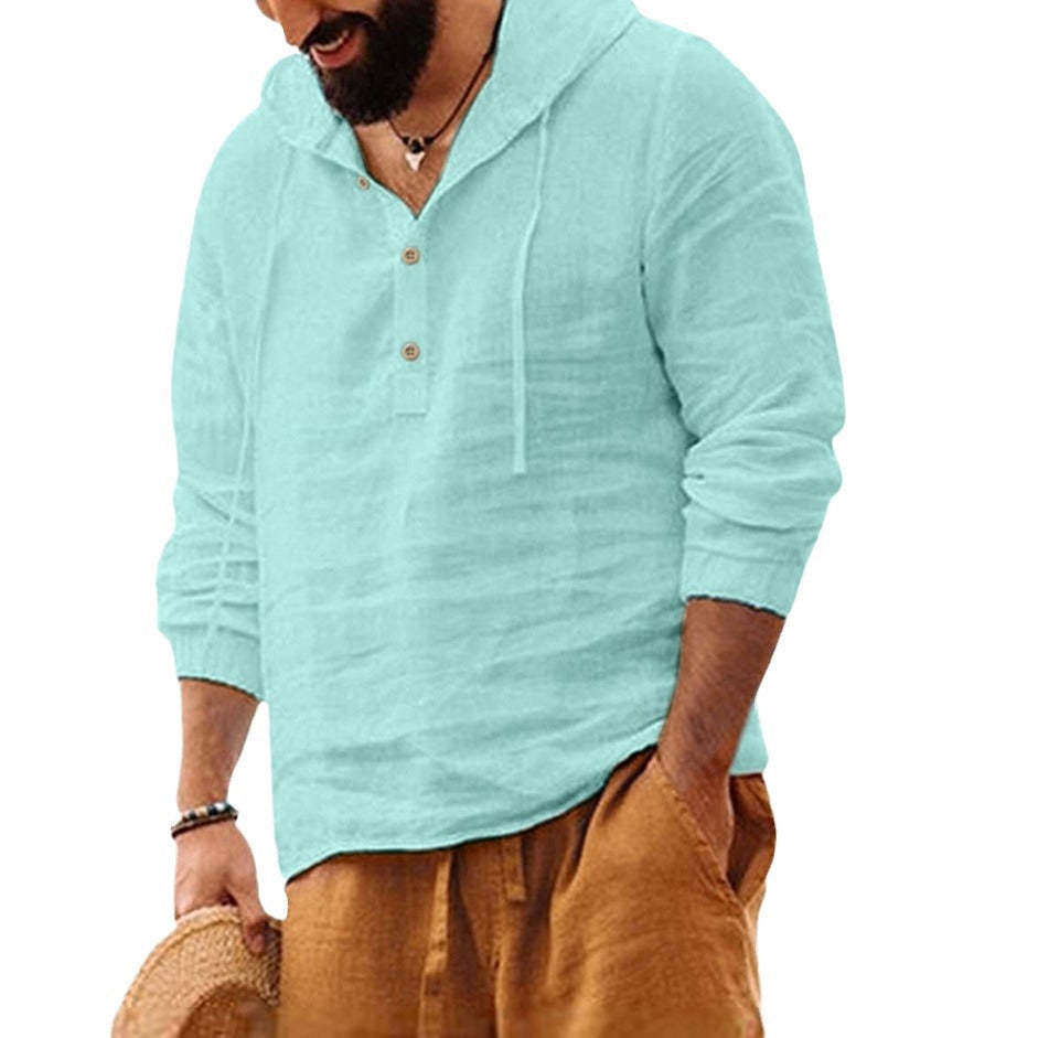 Men's linen hoodie with button placket and relaxed fit Lune London