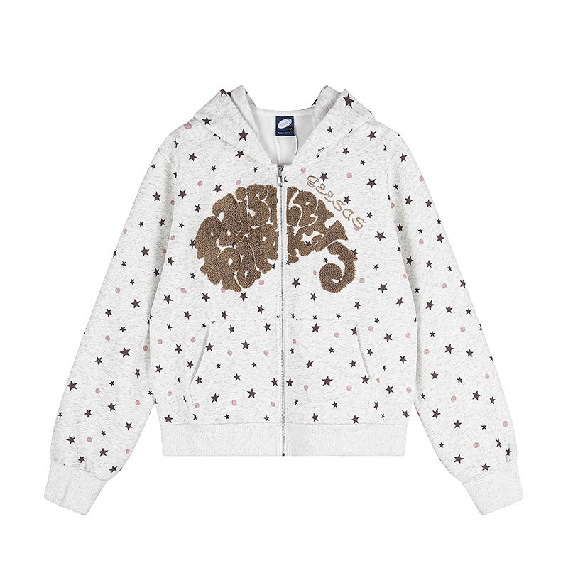 Women's Hoodie Sweat Jacket with Star Allover, Structured French Terry and Sparkling Front Application Amarae