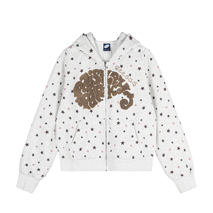 Women's Hoodie Sweat Jacket with Star Allover, Structured French Terry and Sparkling Front Application Amarae