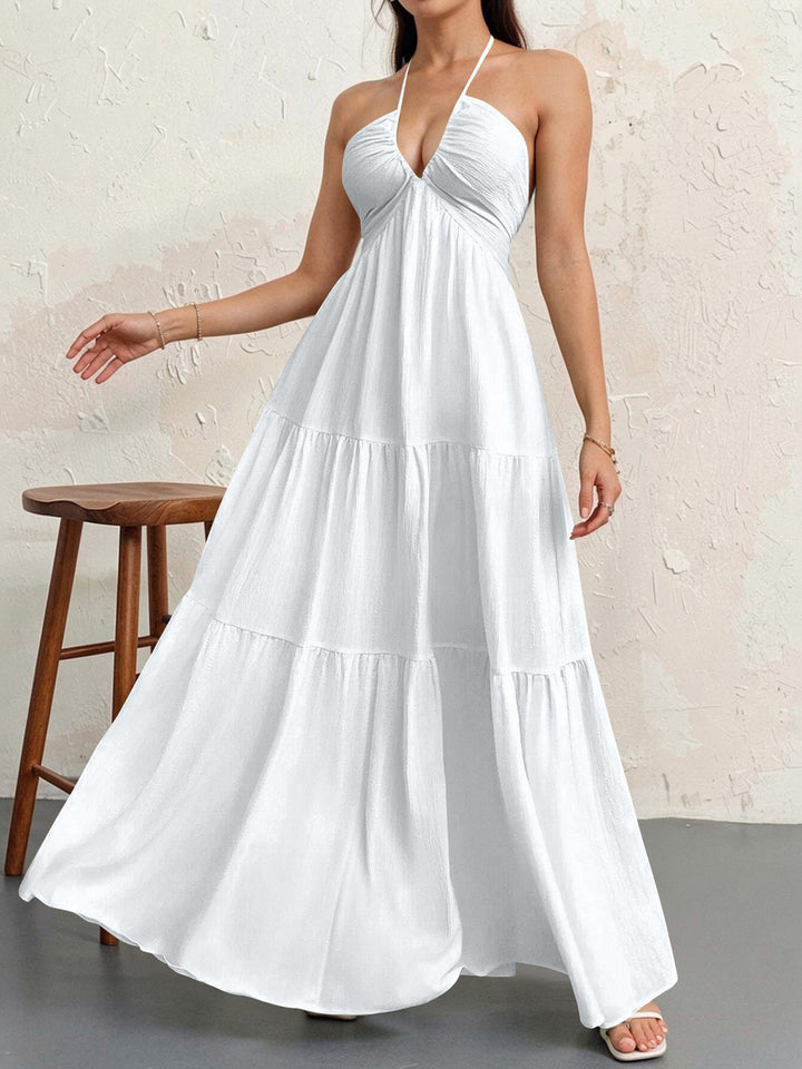Women's maxi dress with deep V-neck and airy silhouette Lune London