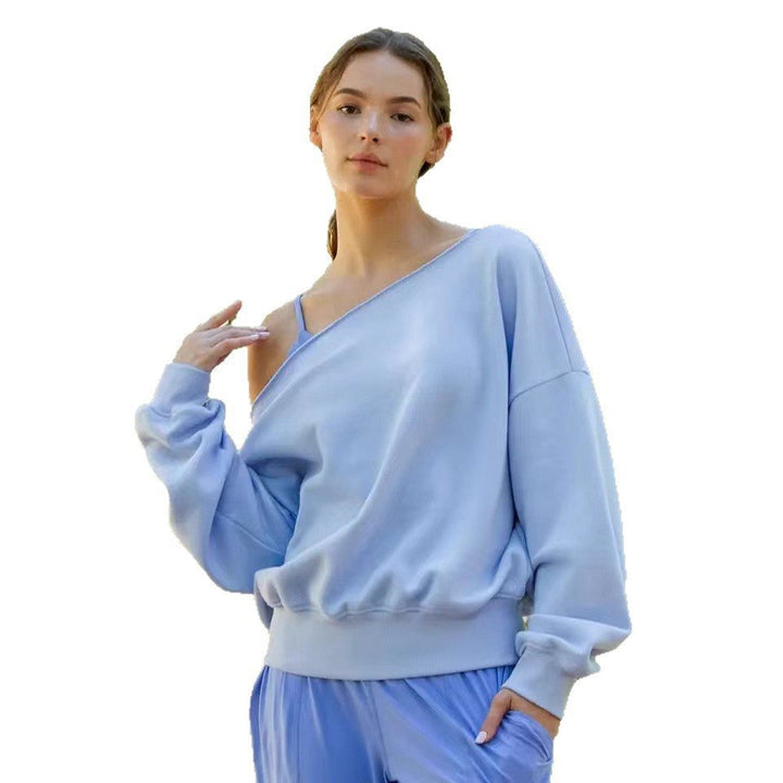 Ladies Oversized Casual Sweatshirt with Asymmetric Neckline and Deep Collar Lune London