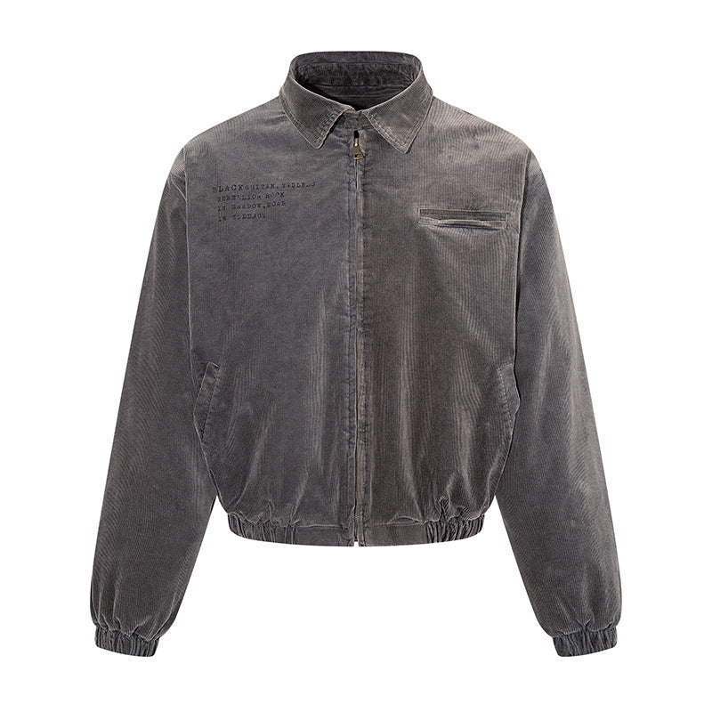 Men's corduroy blouson jacket with zipper, elastic hem, and chest piping Amarae