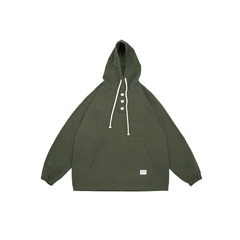 Unisex Oversized Hoodie with Button Placket, Kangaroo Pocket and Elastic Cuffs Amarae