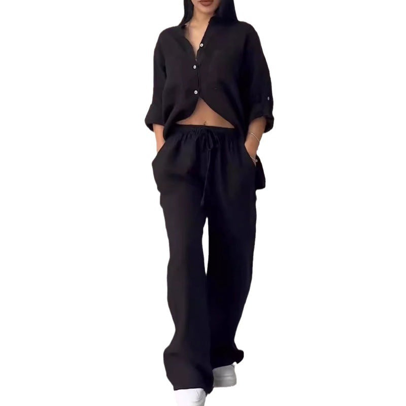 Women's Wide Linen Blend Pants with High Elastic Waistband, Drawstring and Palazzo Silhouette Amarae