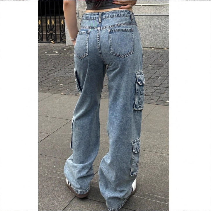 Women's High-Cut Baggy Cargo Jeans with Multiple Utility Pockets Amarae