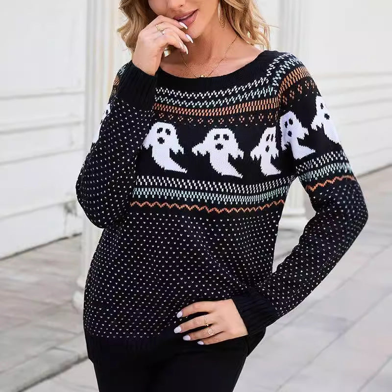 Pull en tricot pour femmes avec motif fantôme Chic & Stil