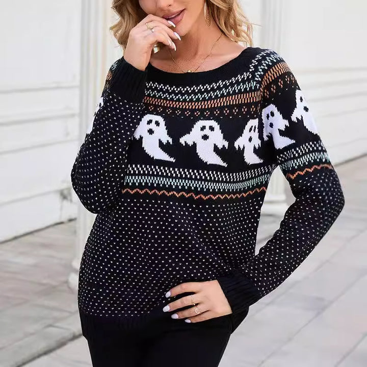 Pull en tricot pour femmes avec motif fantôme Chic & Stil