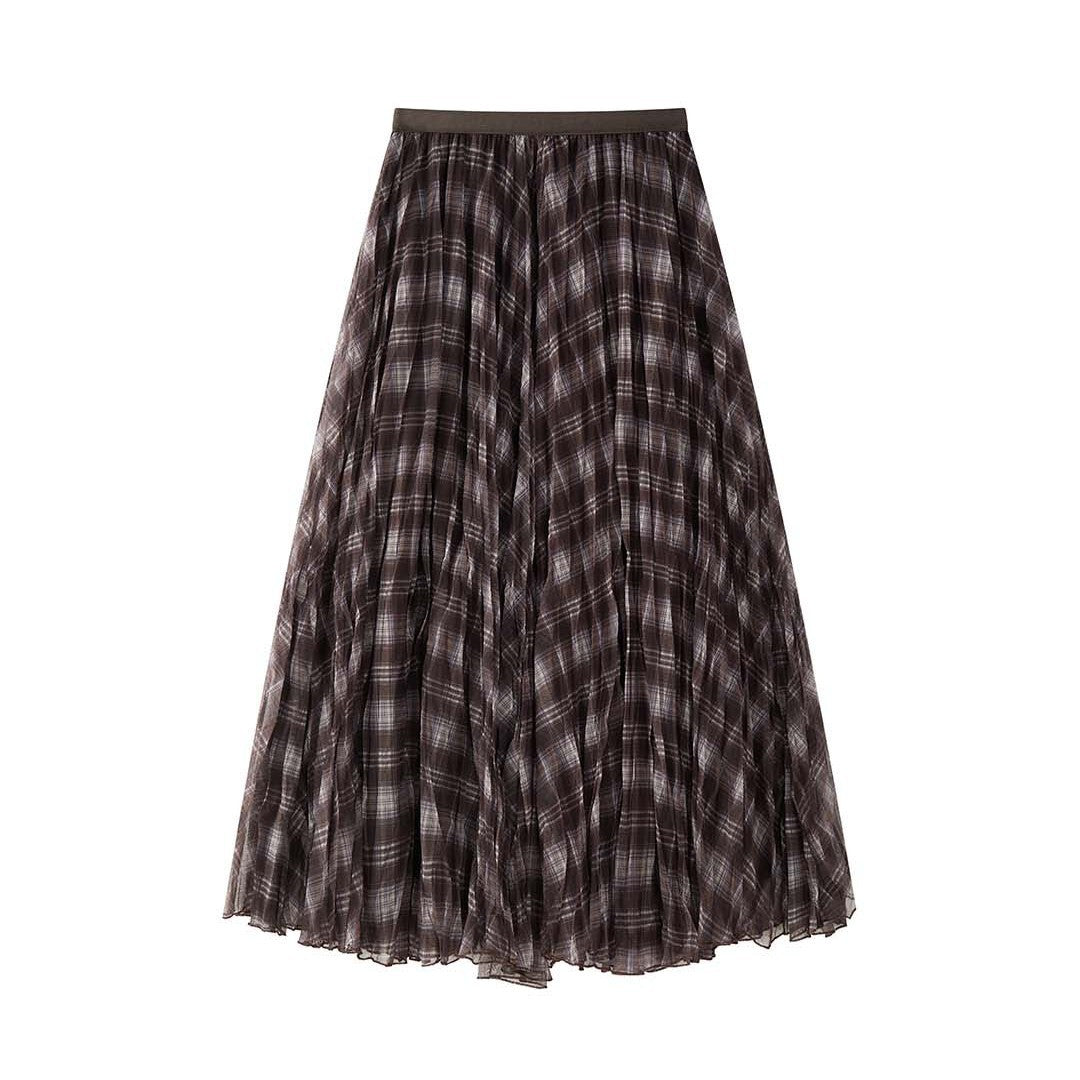 Women Longer checked pleated maxiskirt made of lightweight chiffon fabric Amarae