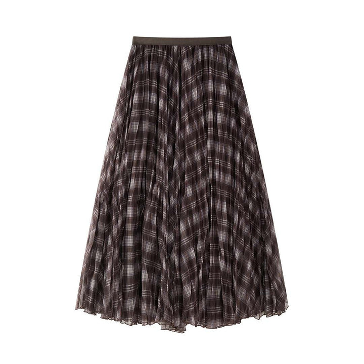 Women Longer checked pleated maxiskirt made of lightweight chiffon fabric Amarae