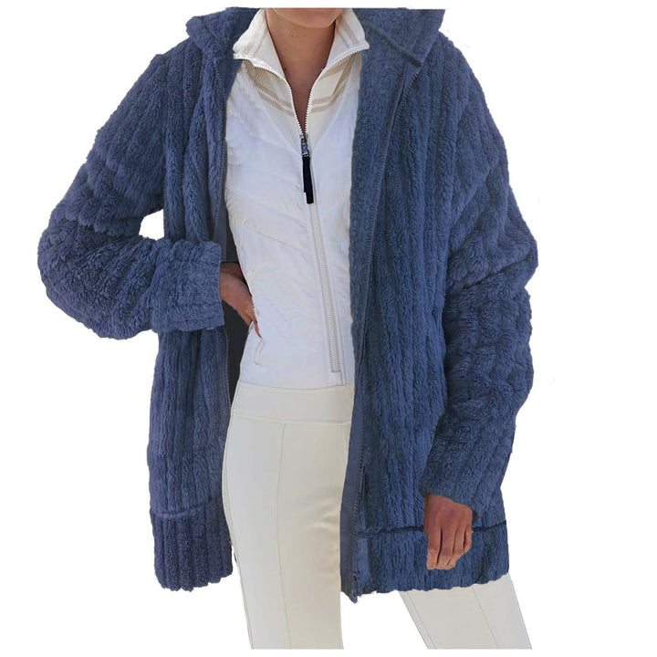 Ladies Cozy Fleece Jacket with Hood and Textured Design Amarae