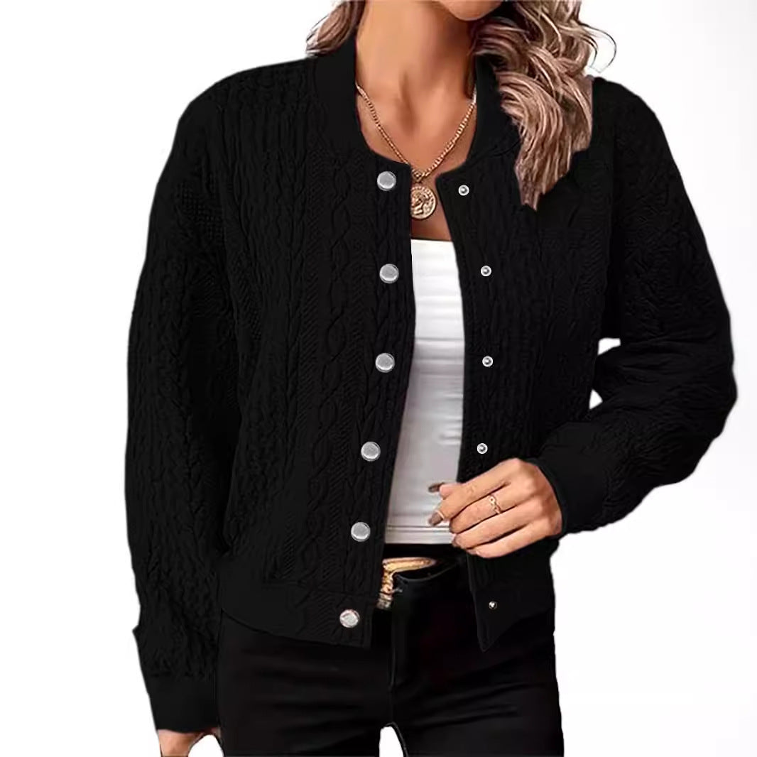 Knitted jacket for women with embossed pattern and snap button closure Lune London