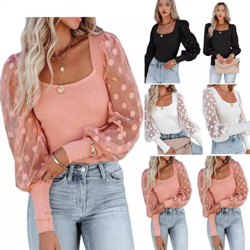 Ladies Trendy top with transparent puff sleeves Amarae