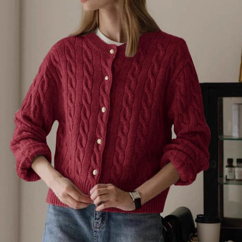 Knitted jacket for women with cable pattern and elegant button details Amarae
