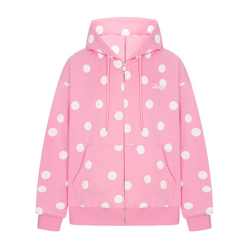 Women's hooded sweat jacket with full zip, oversized cut and polka dot print Amarae