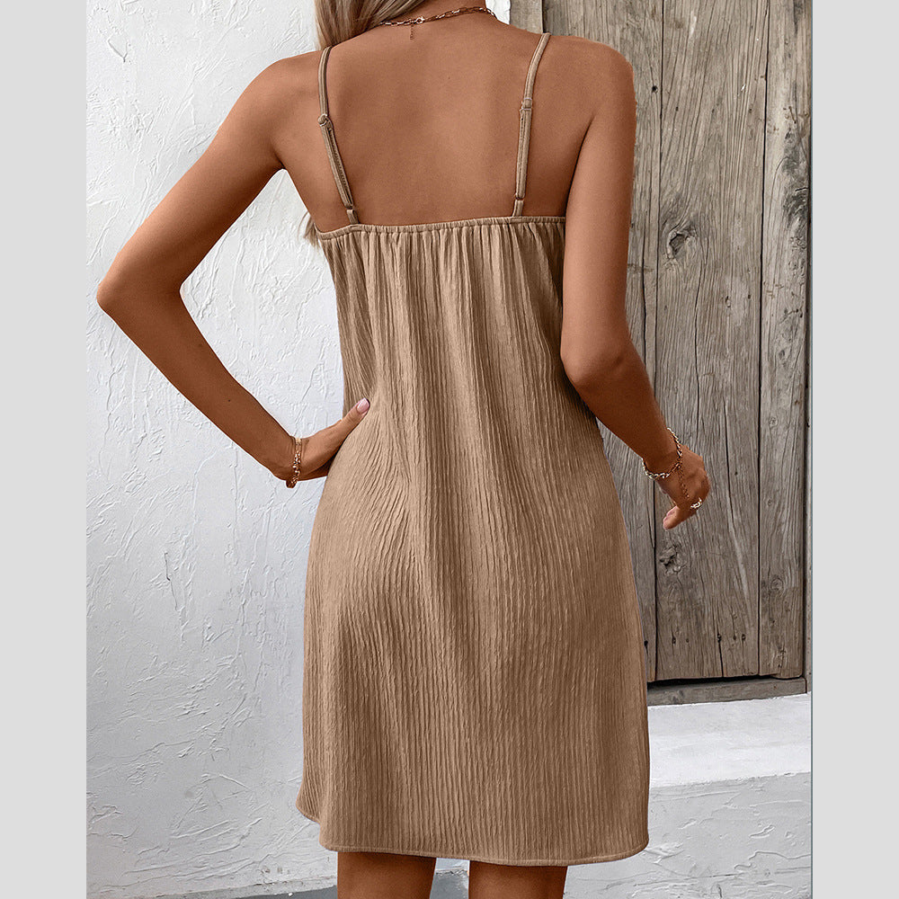 Sleeveless dress for women with fine ribbing and V-neck Lune London