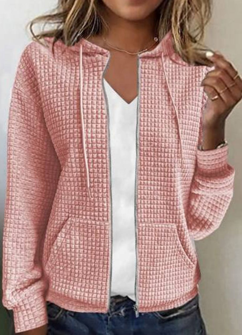 Veste à capuche en texture gaufrée décontractée pour femmes Chic & Stil