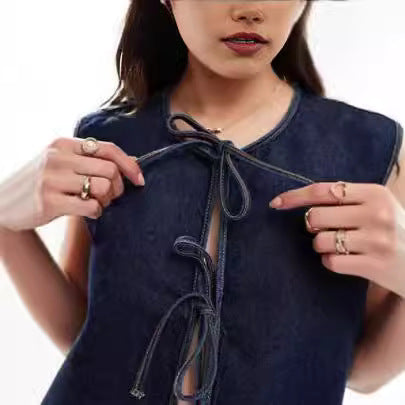 Ladies Denim Bustier Vest with Lacing Lune London