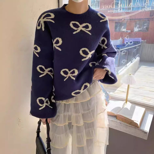 Ladies Soft Sweater with Romantic Bow Pattern Amarae