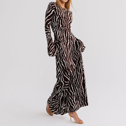 Robe Maxi Longue pour Femmes avec Imprimé Animal et Tissu Scintillant Chic & Stil