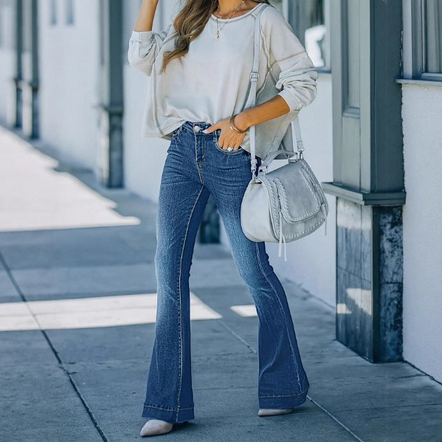 Women's vintage-inspired high-waisted flared jeans with sculpting seam details Amarae