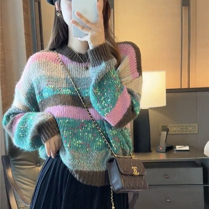 Pull en maille épaisse pour femmes avec motif rayé coloré Chic & Stil