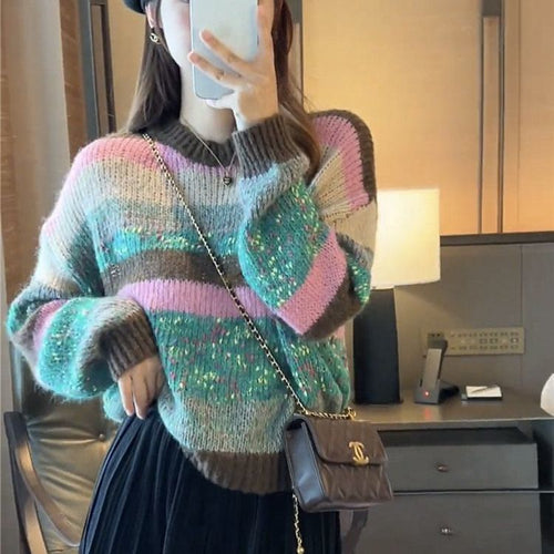 Pull en maille épaisse pour femmes avec motif rayé coloré Chic & Stil
