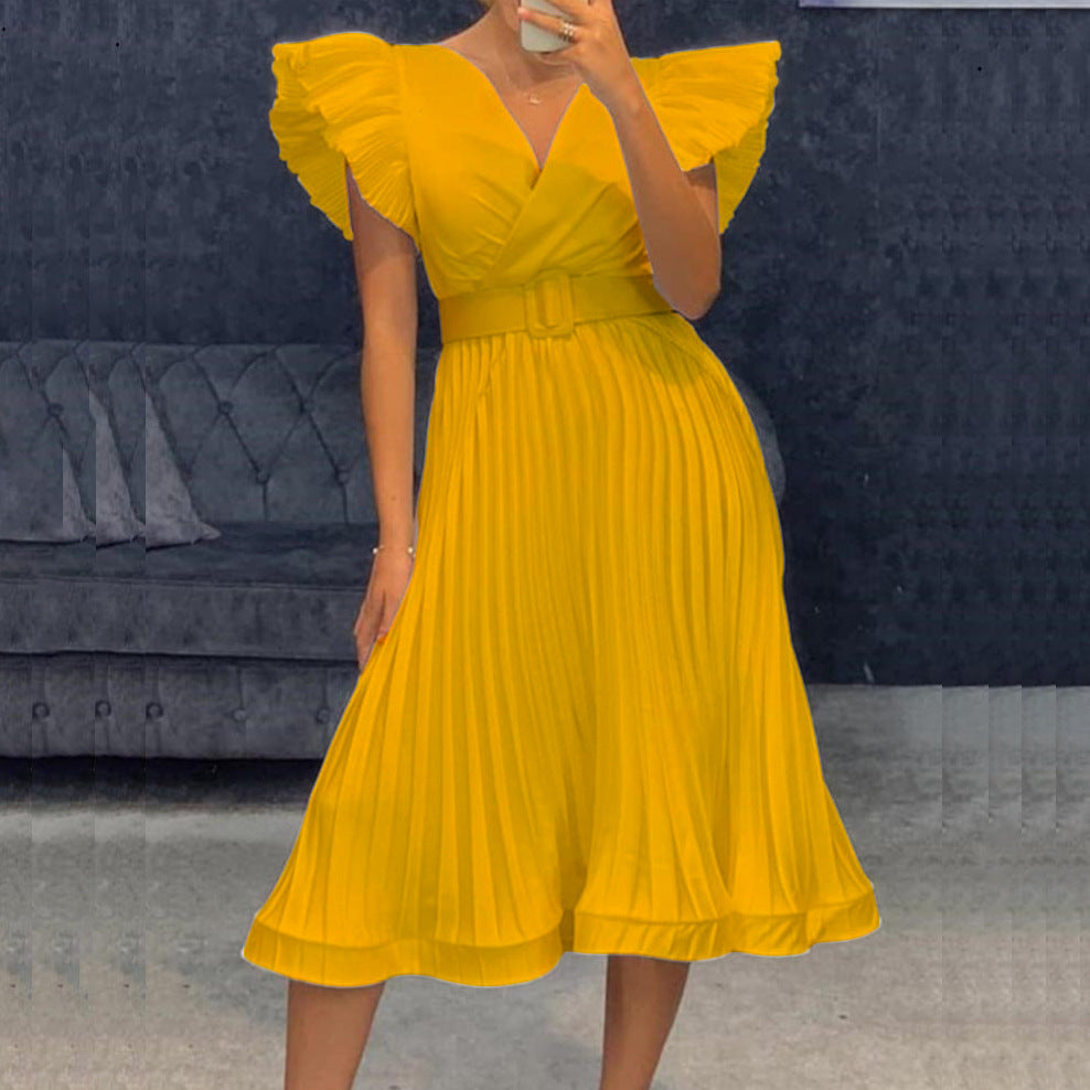 Wrap dress for women with elegant pleated folds and a fitted belt Lune London