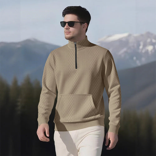 Sporty fleece pullover for men with high collar and zipper Amarae