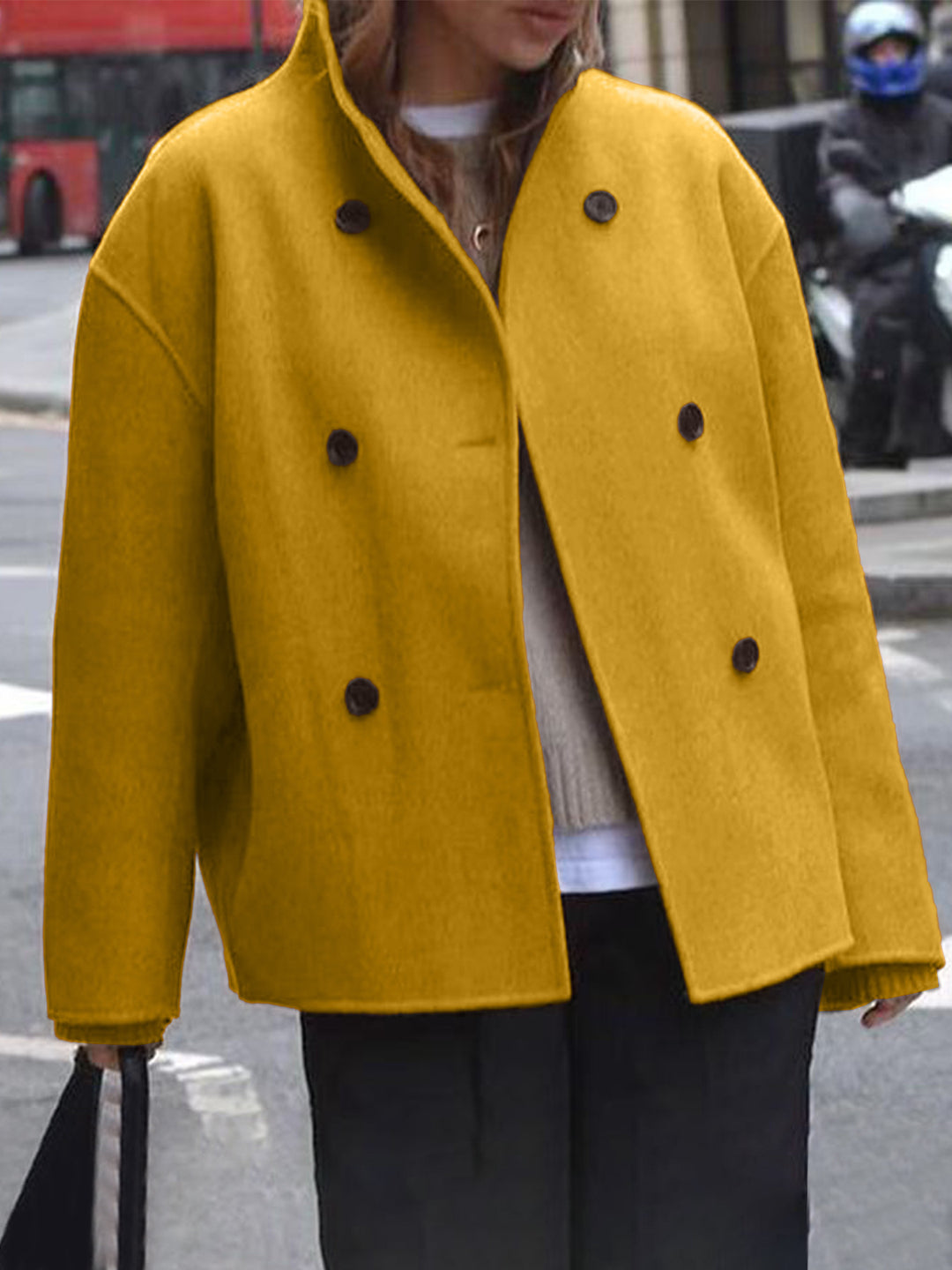 Women oversized modern wool jacket with double-breasted buttons Lune London