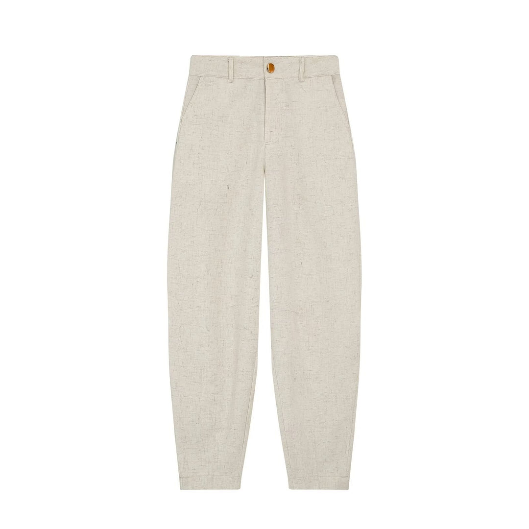 Women High-Waisted Linen Blend Pants with Slim Fit and Decorative Seams Amarae
