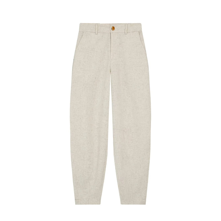 Women High-Waisted Linen Blend Pants with Slim Fit and Decorative Seams Amarae